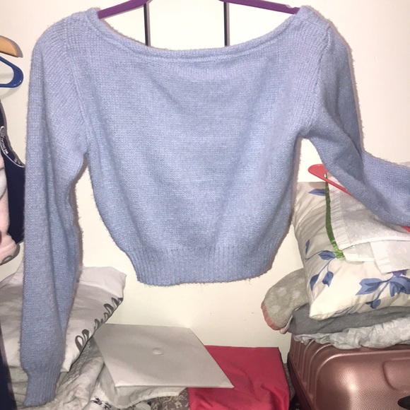 PRETTYLITTLETHING BLUE OFF SHOULDER SWEATER - Picture 2 of 4